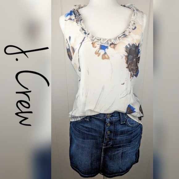 J. Crew Tops - J. Crew Blue Floral Ruffled Sleeveless Top, 2